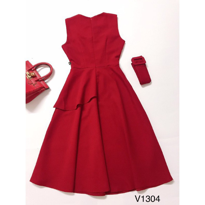 [ xả kho ] MiD Đầm đỏ nổi bật V1304 thắt đai eo Mie Design kèm ảnh thật