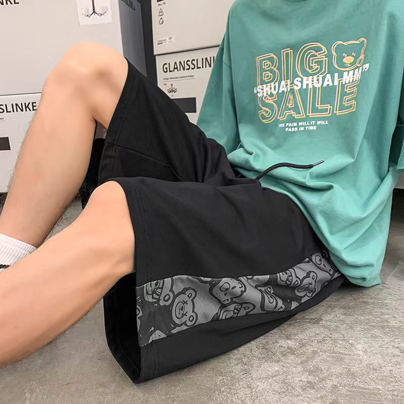 Quần Đùi Thể Thao Chất Liệu Cotton Lụa Mỏng In Hình Gấu Graffiti Mẫu Mới Thời Trang Mùa Hè Dành Cho Cặp Đôi 2022