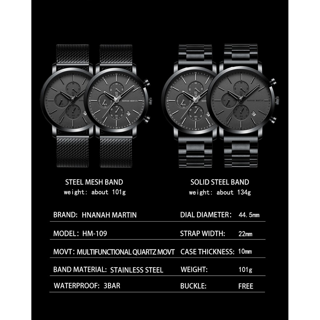 Đồng hồ nam Hannah Martin chính hãng - model HM-109 - chống nước tốt - bảo hành 1 năm | BigBuy360 - bigbuy360.vn