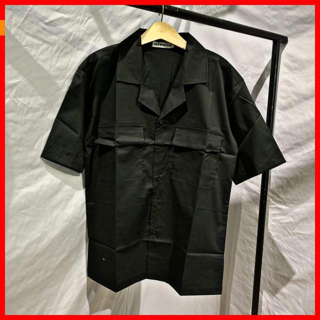 Áo Sơ Mi Đen Tay Ngắn Túi Hộp - BOX SHIRT UNISEX phong cách trẻ trung,năng động, style korea