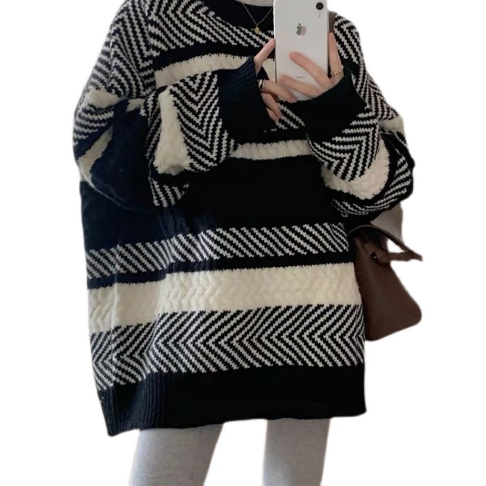 Áo len tay dài họa tiết sọc ngang thời trang dành cho nữ