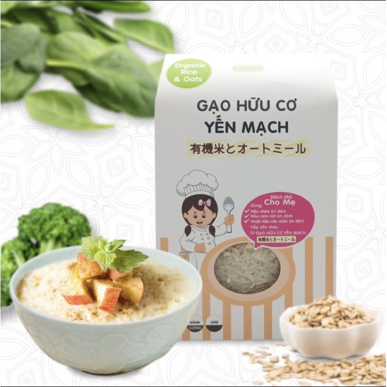 Gạo nhật hữu cơ cho bé Hokkaido/hữu cơ yến mạch Us foody 500g an toàn cho bé trên 6 tháng.