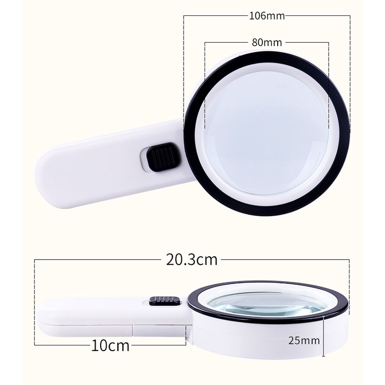 Kính lúp chuyên dụng đọc sách báo, sửa chữa... 30x cầm tay tích hợp 12 đèn led siêu sáng K288