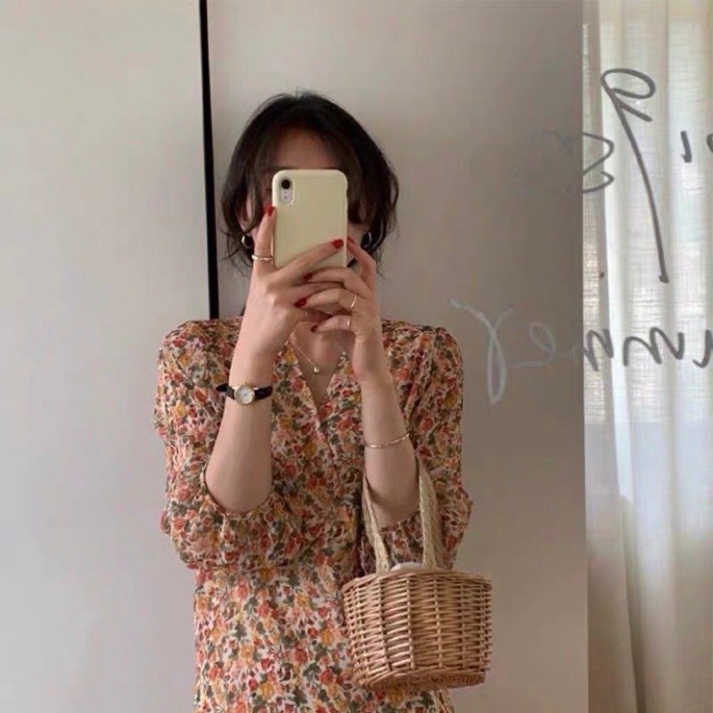 Váy hoa nhí vintage cổ chéo dài tay Ulzzang VKE 9101 🌸 Hàng Quảng Châu(ảnh cuối shop tự chụp) | BigBuy360 - bigbuy360.vn