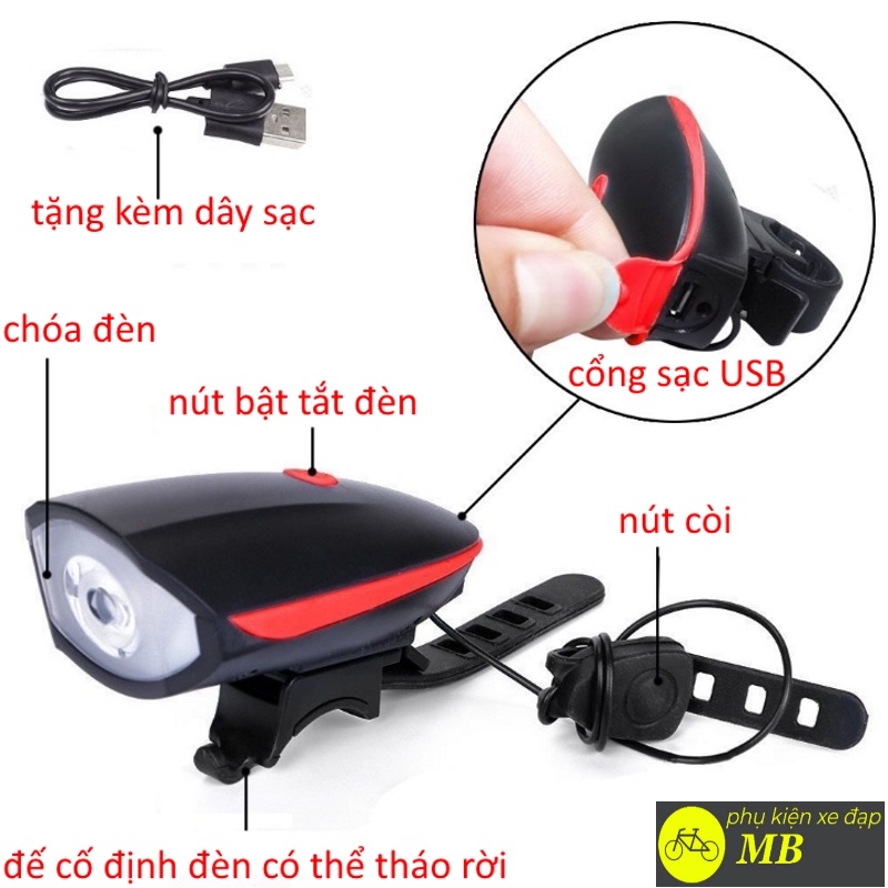 Đèn còi xe đạp thể thao siêu sáng pin sạc usb led T6 chống nước 7588 loại cao cấp nhất