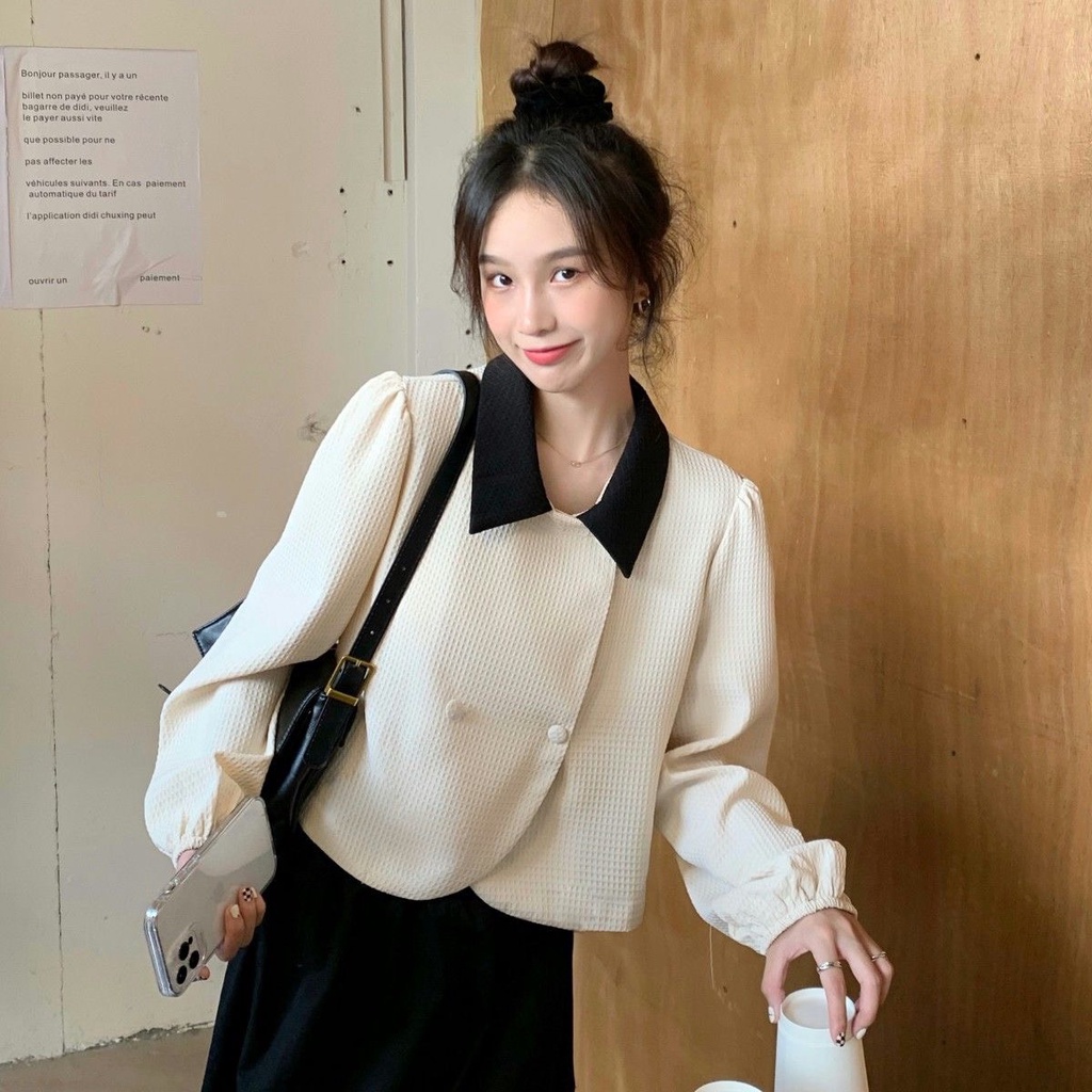 Áo sơ mi dài tay polo cổ bẻ vintage cực xinh