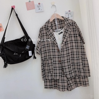 Set kẻ áo vest