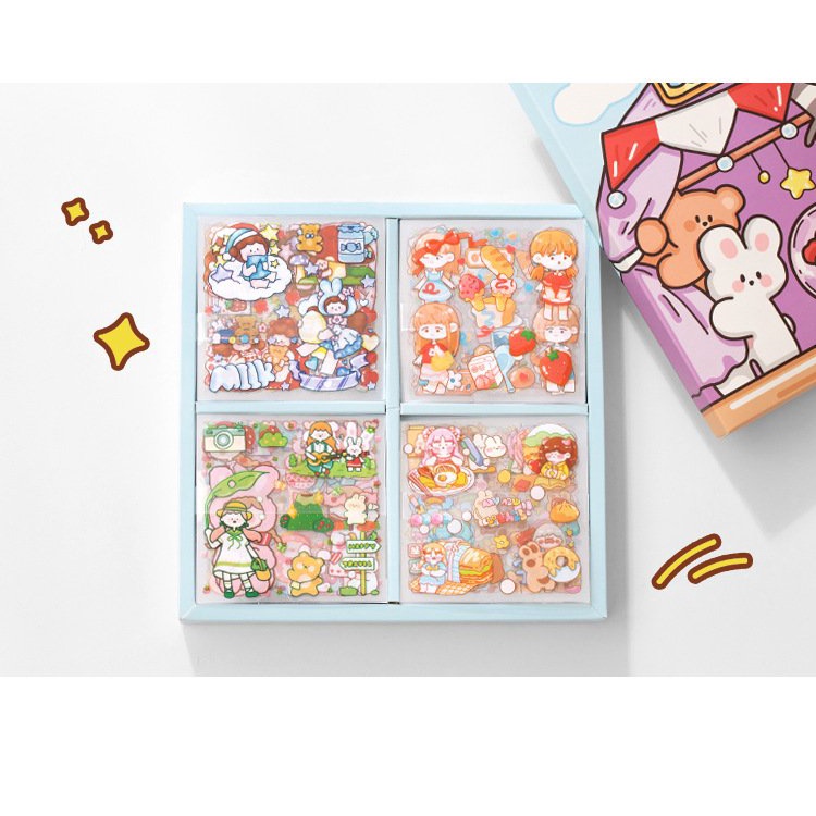 🍓 Sticker 100 tấm Hộp quà tặng dán hoạt hình trang trí sổ lưu niệm dễ thương