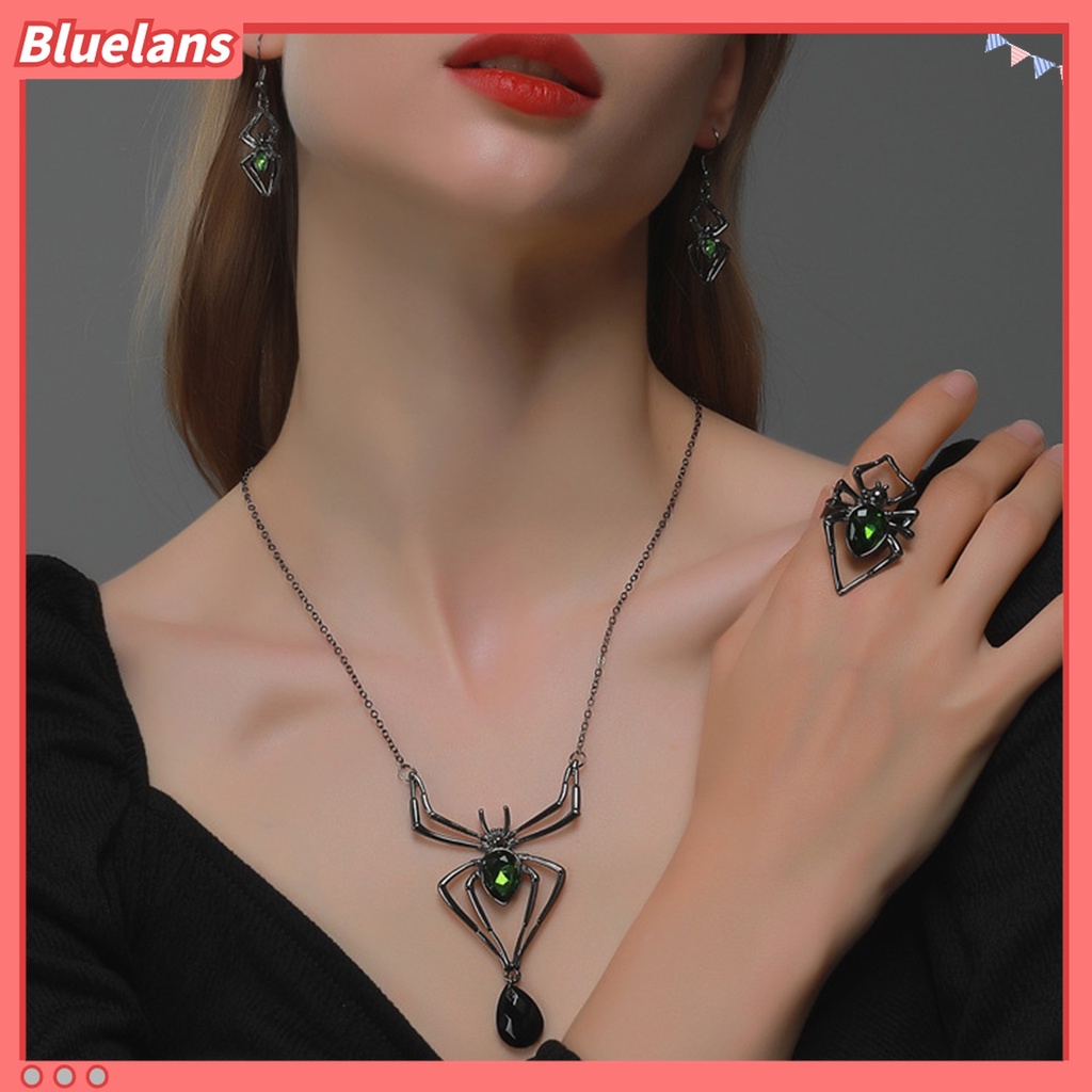 Bộ Vòng cổ + Bông Tai + Nhẫn Hình Nhện Đính Đá Cho Nữ