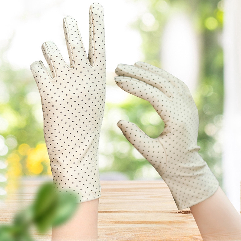 Cặp găng tay chống nắng UV thiết kế co giãn mỏng kiểu ngắn họa tiết chấm bị