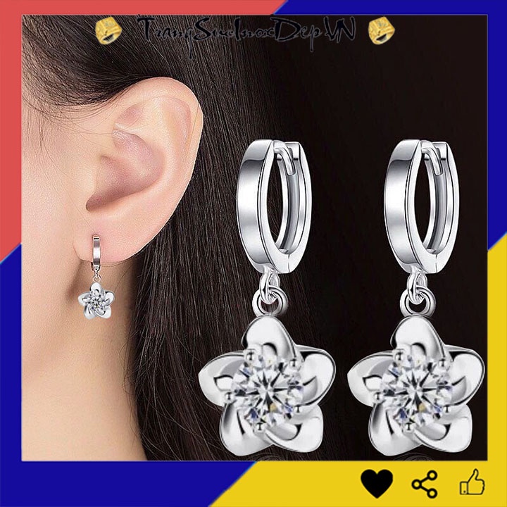 Bông tai nữ tòn ten rớt hoa đính đá phong cách Hàn Quốc siêu đẹp, dễ thương thích hợp đi dự tiệc, số lượng 1 đôi