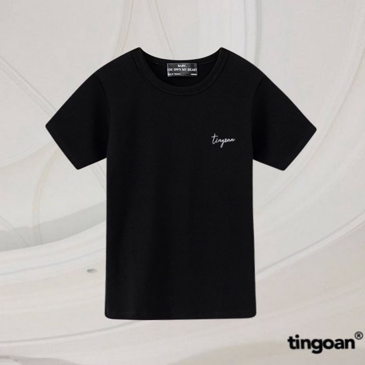 Áo phông dáng ôm vừa thêu chữ &quot;tingoan&quot; đen tingoan “TINGOAN” TSHIRT/BL