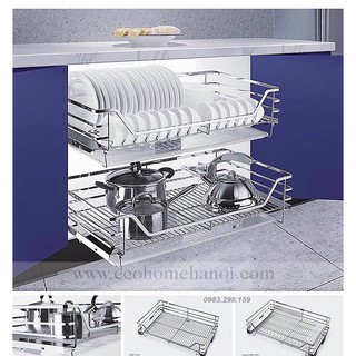 Giá xoong nồi tủ bếp dưới chính hãng có ray âm giảm chấn