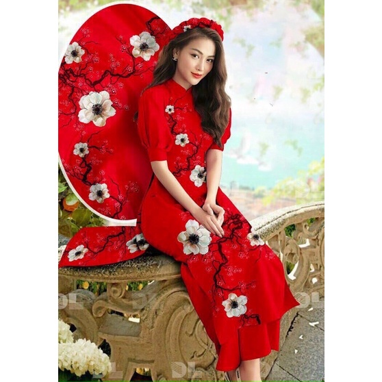 Sét áo dài truyền thống hoạ tiết mùa xuất đón tết siêu xinh TRIPBLE T DRESS - size M/L/XL/2XL - MS02L