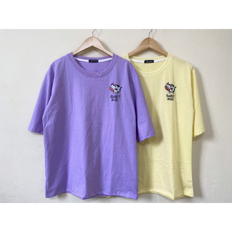 Áo Thun tay lỡ Thêu bò Sweet Milk