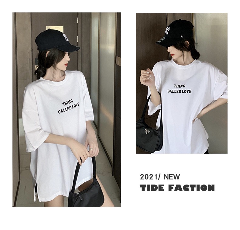 Áo phông nữ form rộng tay lỡ unisex co giãn chất cotton mềm mát in chữ đơn giản hàng Quảng châu AP01