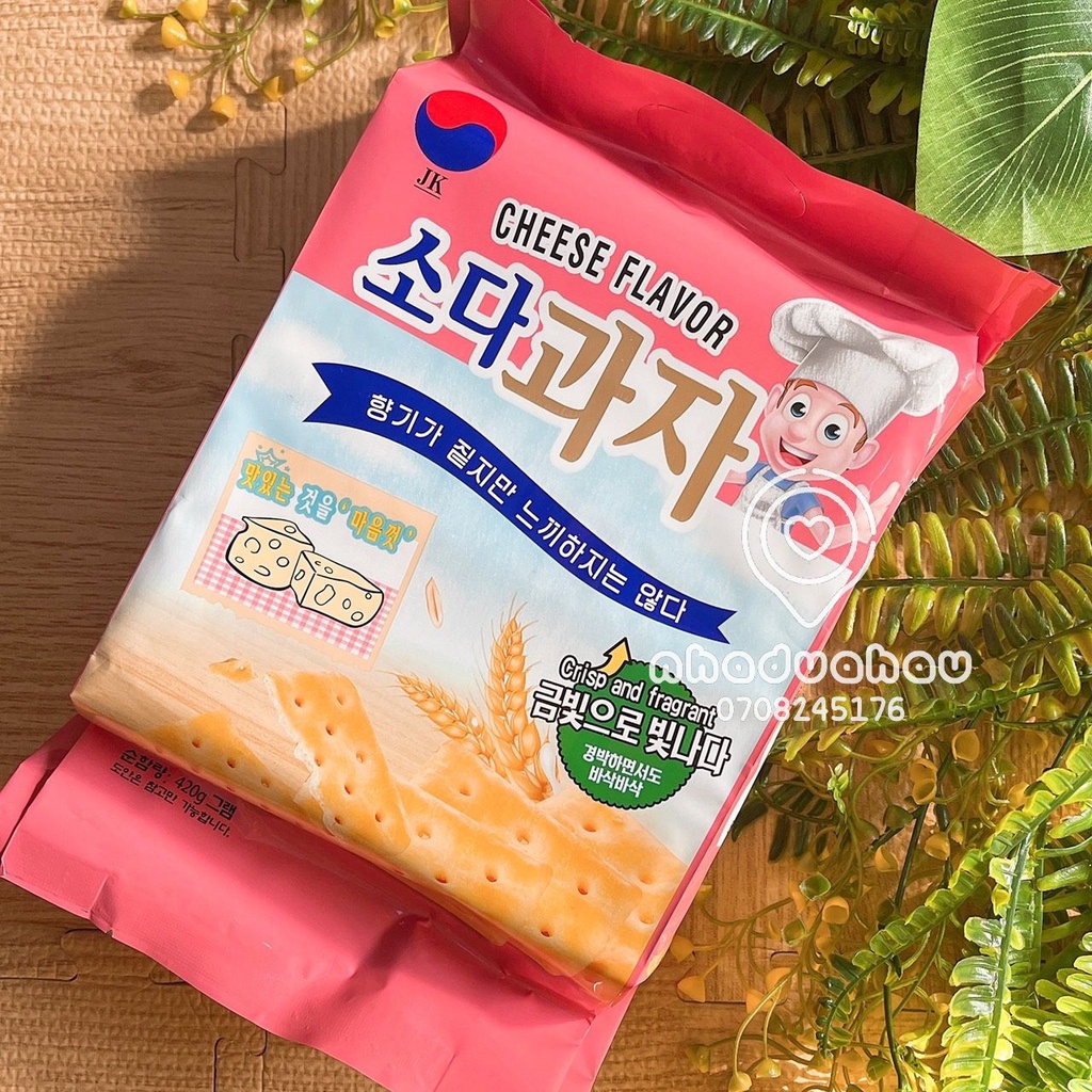 Một gói bánh lạt soda kiêng ít đường vị phomai/hành tây/trứng muối/sữa tươi JK Hàn Quốc gói 420gam