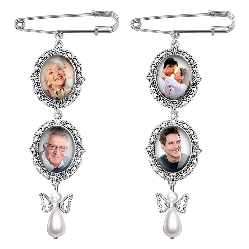 Ghim Cài Áo Hình Bầu Dục Hai Mặt Cho Cô Dâu Chú Rể