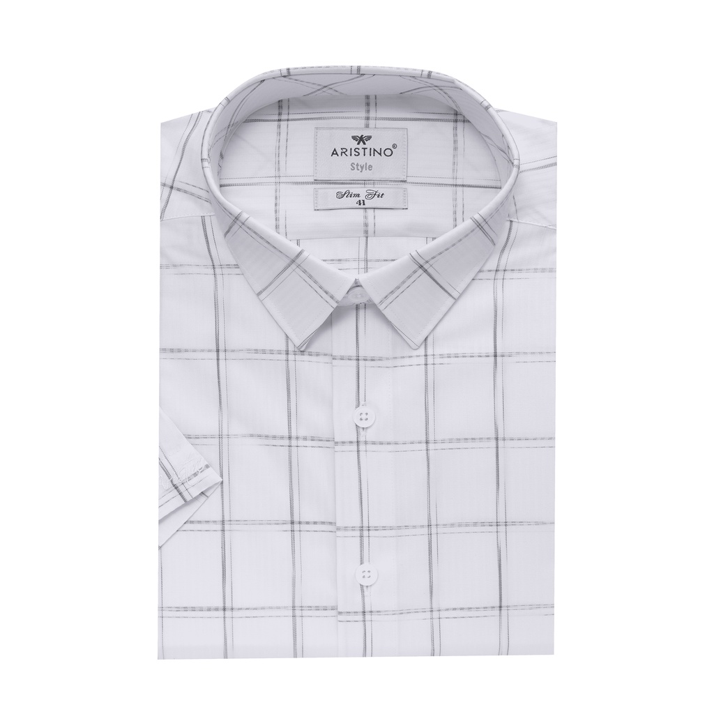 Áo sơ mi nam ngắn tay Aristino họa tiết trắng kẻ xanh trẻ trung, thanh lịch - ASS045S2