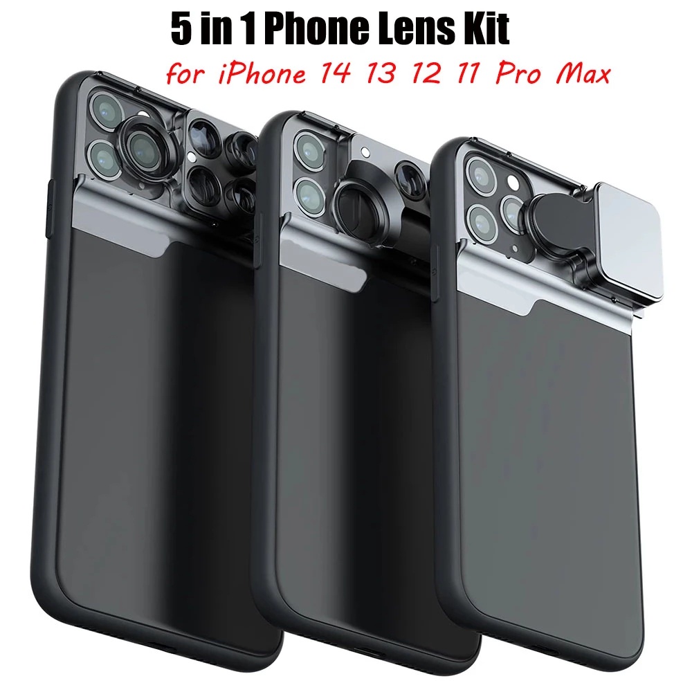 Ốp Điện Thoại 5 Trong 1 Lens Siêu Macro 20X 25X Lens Fisheye 2X Cho iPhone 14 Pro Max / 13 12 11 Pro Max mini