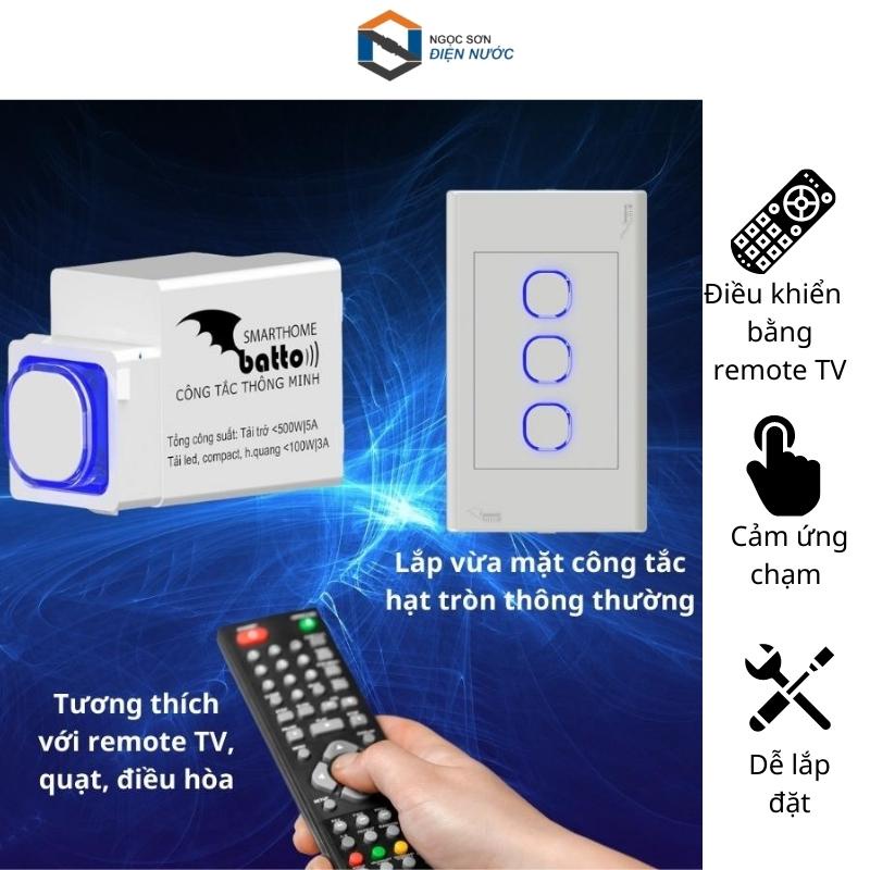 Công Tắc Đèn Cảm Ứng Thông Minh Điều Khiển Từ Xa Bằng Remote TV Hạt Tròn BTX-3C-TIRV1