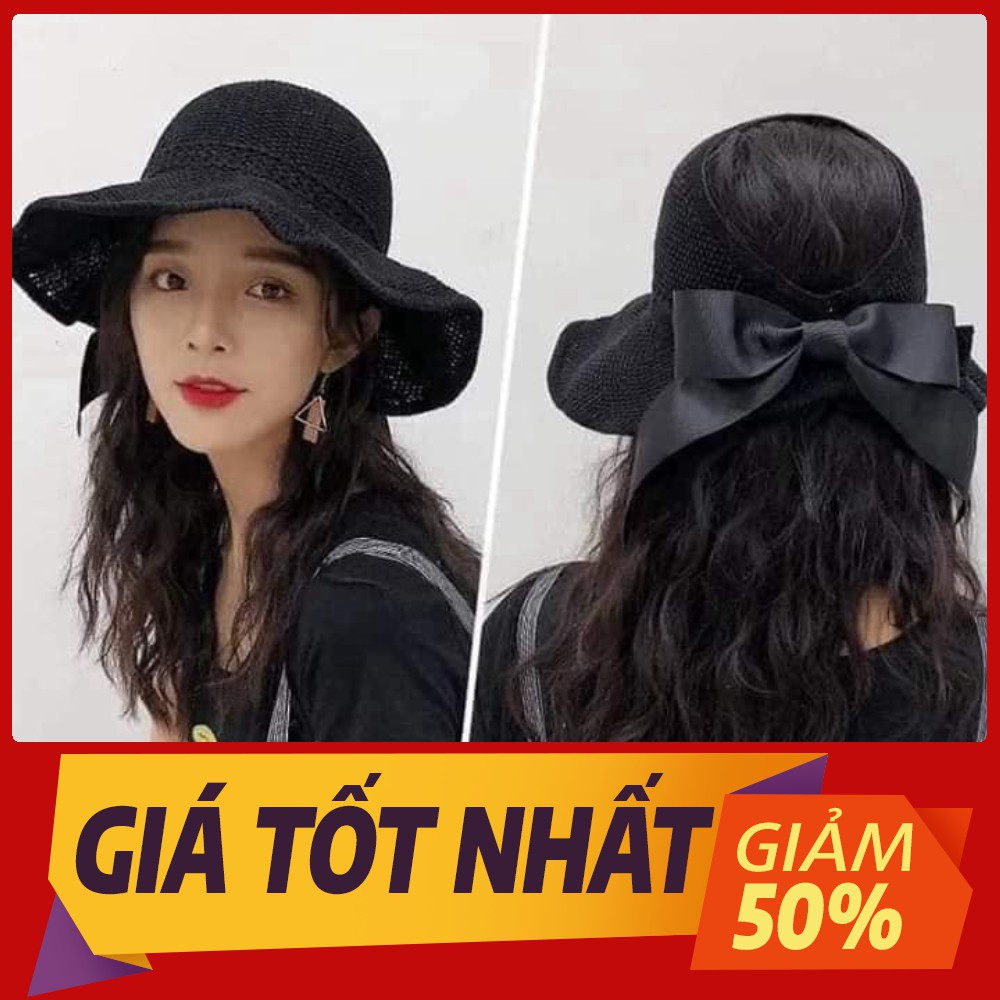 [Sale toàn shop] Mũ cói hở đầu đính nơ sau