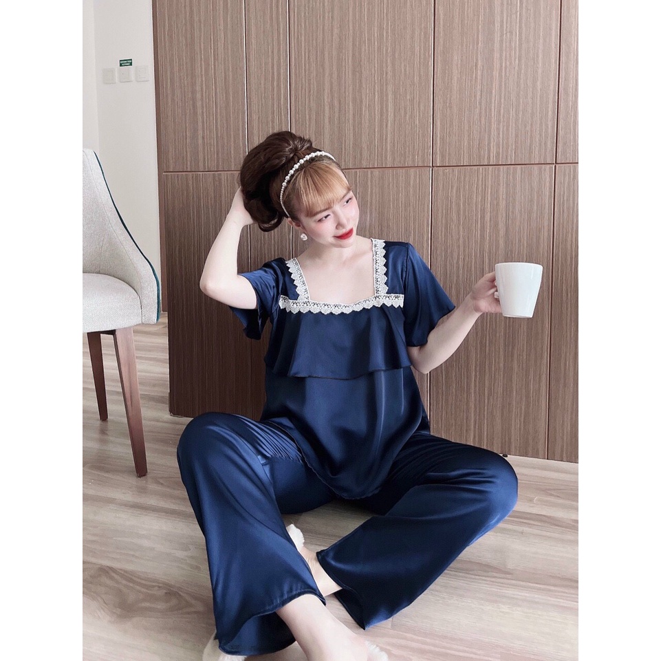 Bộ Đồ Ngủ Lụa Tay Ngắn Quần Dài ,Pijama Lụa phối ren , Đồ Bộ Mặc Nhà Lụa Trơn đa dạng màu sắc