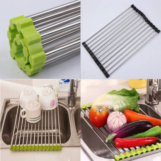 Kệ inox co giãn thông minh gác bồn rửa chén xếp gọn ( size lớn :47x24cm )