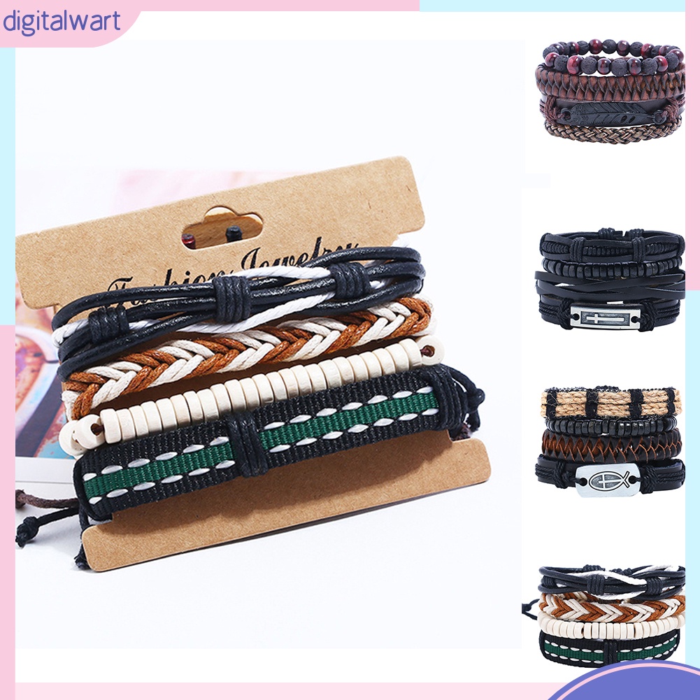 Bộ 4 vòng tay giả da nhiều lớp sành điệu cho nam