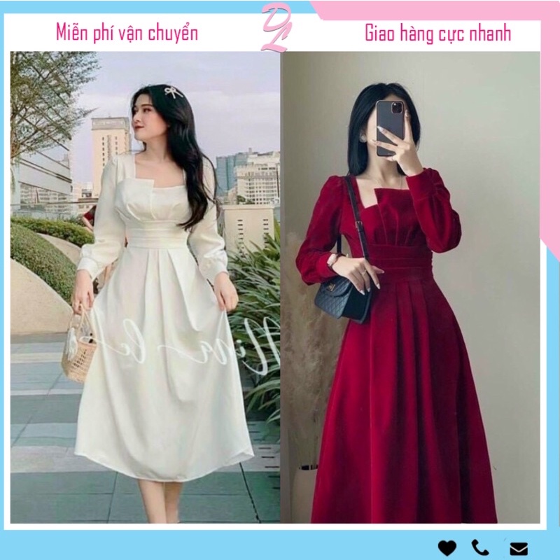 Đầm nữ đầm dự tiệc tay dài nhún ngực🎈HÌNH THẬT️🎈 đầm nữ dáng xoè tiểu thư chất vải Umi