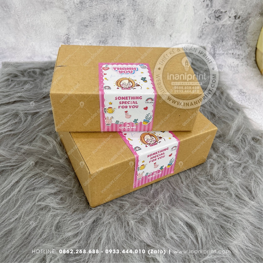 Tem Dán Hộp Carton Niêm Phong Sản Phẩm, Tem Cám Ơn Dán Niêm Phong Hộp Carton Giá Rẻ - Size 11x5.5cm - Có Keo Mặt Sau Dán