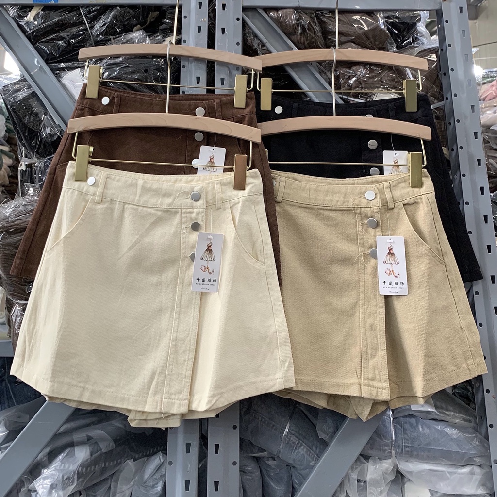 Chân váy thô Vạt lệch 3 khuy hàng Quảng Châu