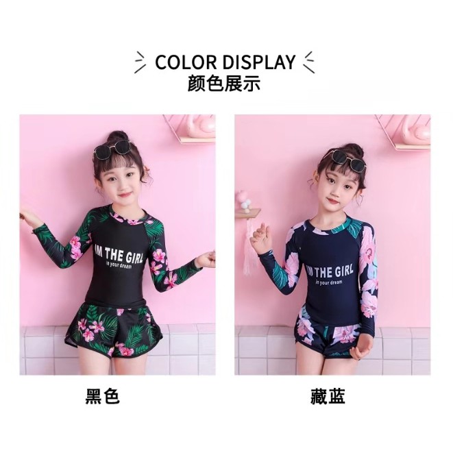 Đồ bơi bé gái tay dài chống nắng - có 2 màu xanh, đen