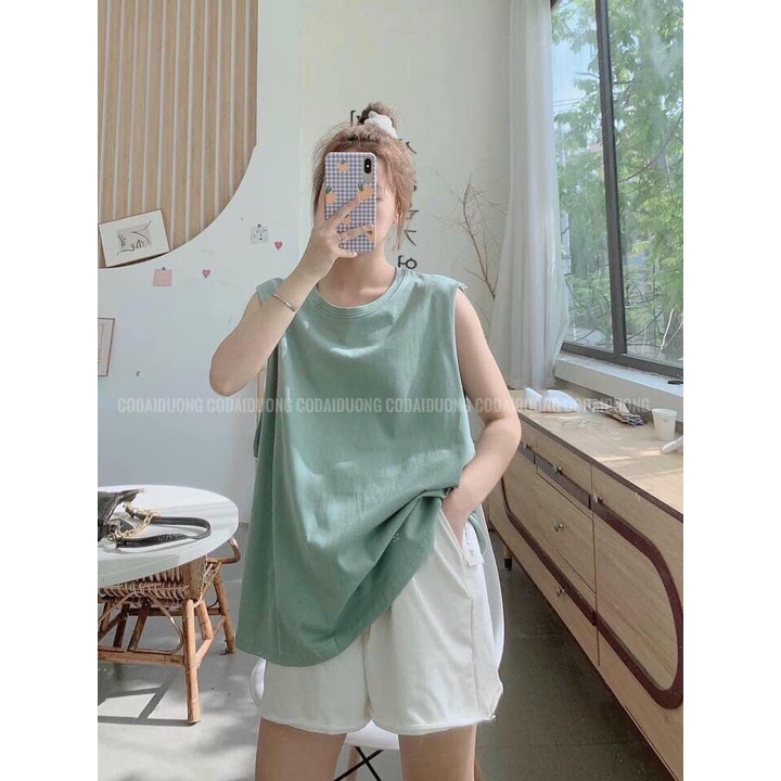 Bộ Tank Top Nữ Trơn 🦋 Set Quần Cộc Áo Sát Nách 4 Màu Xanh Trăng Đen