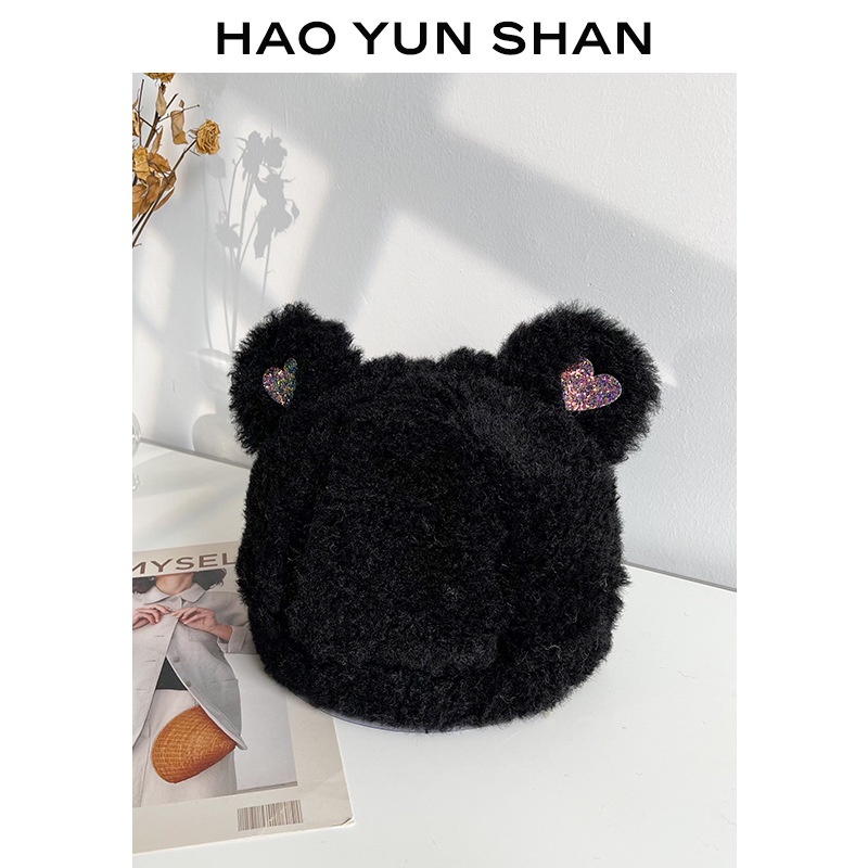 Mũ lông trùm đầu bảo vệ tai hình tai gấu hoạt hình ấm áp dễ thương dễ phối đồ cho nữ