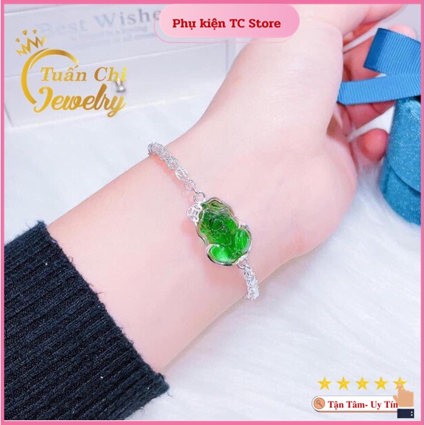 FREESHIPLắc Tay Nữ - Vòng Tay Tỳ Hưu Bạc, Kết Hợp Đá Phong Thủy Tài Lộc