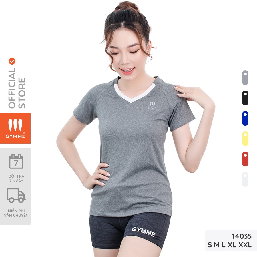 Áo tập gym yoga nữ chất thun tay ngắn cổ tim gymme -- 14035