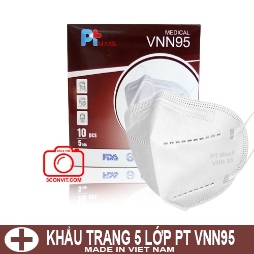 Hộp 10 Khẩu trang 5 lớp VNN95 PT Mask chuẩn N95 / FFP2