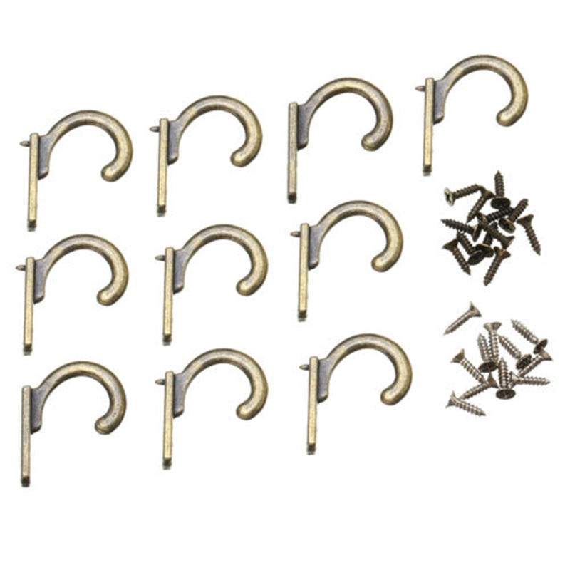 Set 10 Móc Treo Đồ Gắn Tường Bằng Kim Loại Phong Cách Cổ Điển Kèm Ốc Vít