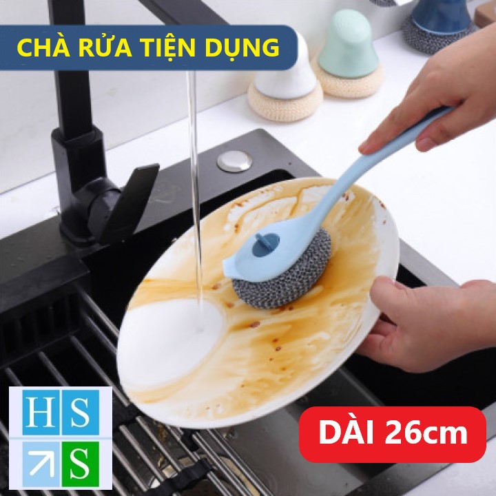 Cây cọ rửa ĐA NĂNG kèm búi lưới cán dài 27cm dụng cụ chà xoong nồi rửa chén bát kệ bếp bồn rửa cọ nền - HS Shop Đà Nẵng