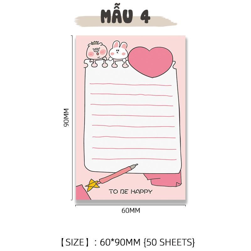 Tập 50 tờ giấy note ghi chú check list họa tiết động vật dễ thương 9x6cm GCG01