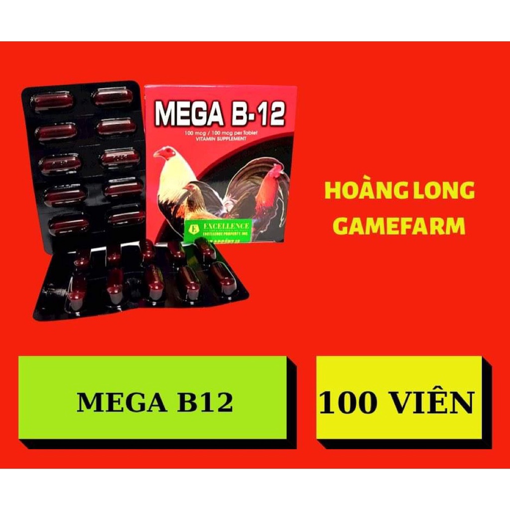 Vitamin MEGA B12 nuôi gia cầm 1 HỘP 100 viên , bóng lông, hừng gà, Philippine