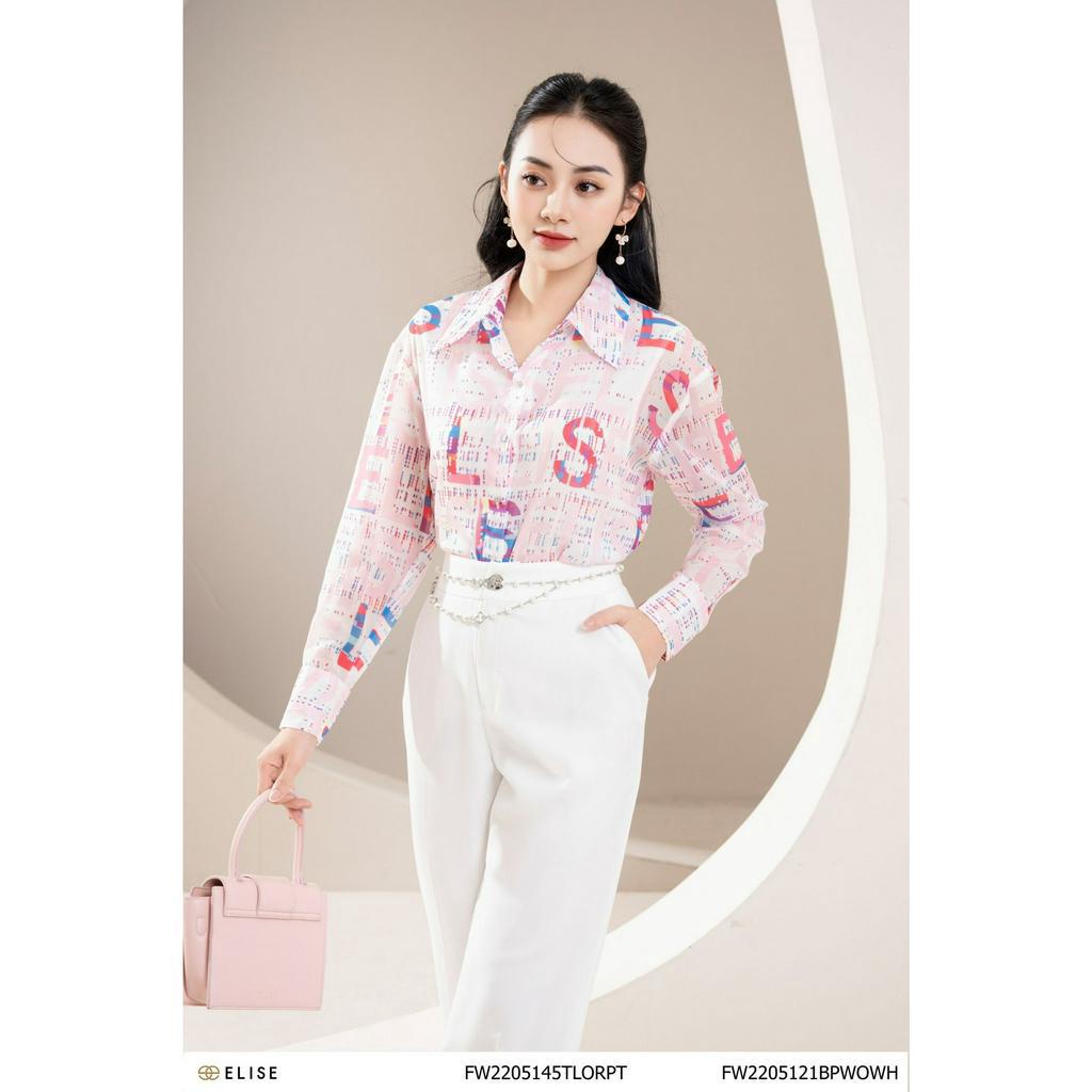 Áo sơ mi tơ họa tiết elise cổ đức thiết kế Elise FW2205145TLORPT