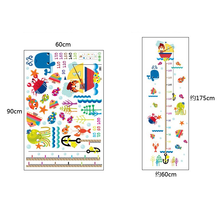 Tranh Decal Trang Trí Dán Tường Hình Cá Đo Chiều Cao Cho Bé T06