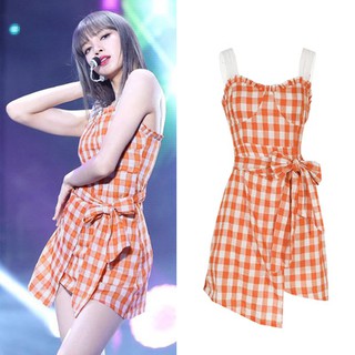 Đầm vintage kẻ sọc giống Lisa Blackpink cho dự tiệc/ nghỉ mát