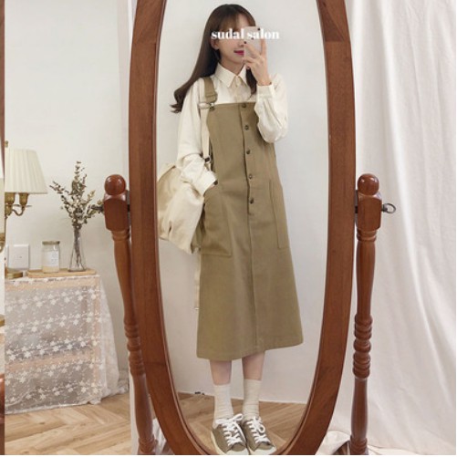[ORDER] Set váy yếm kaki dáng suông dài  Hàn Quốc (Ảnh thật ở cuối) - NDP Clothing