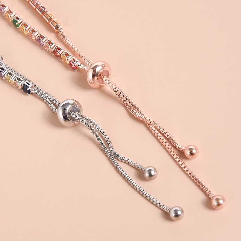 Vòng Tay Tennis Đính Đá Zircon Nhiều Màu Sắc Ngẫu Nhiên Tùy Chỉnh Đơn Giản Bằng Hợp Kim