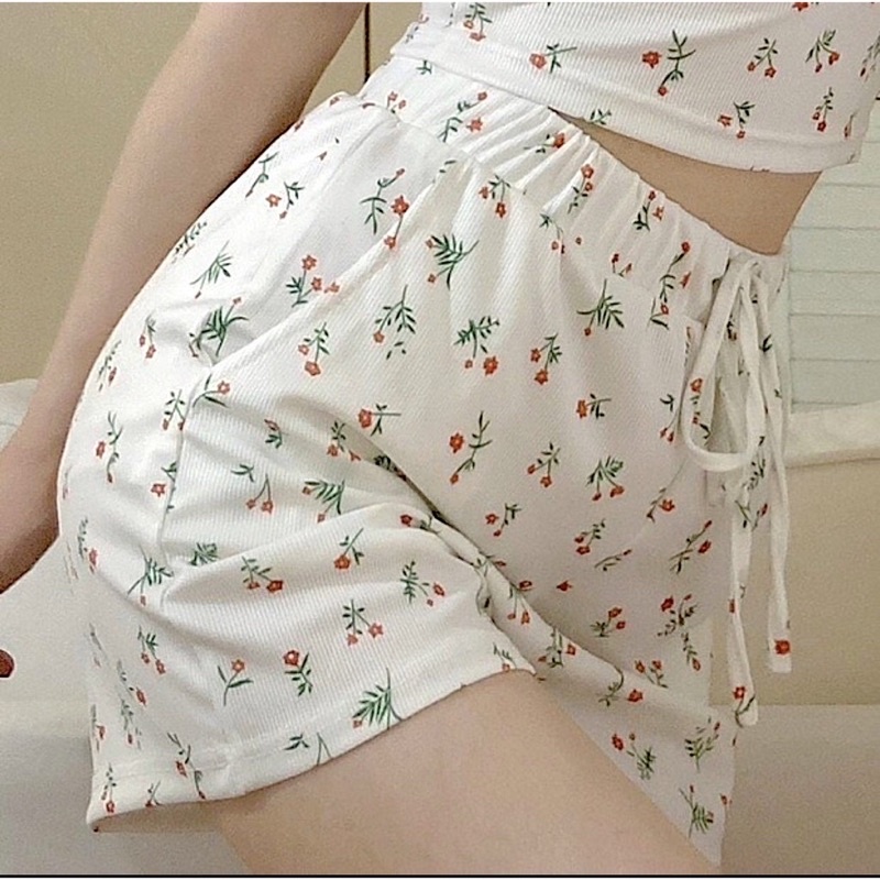 Set Ngủ Hoa nhí Cỏ Xanh Nữ [FREESHIP] 🌸 Bộ áo 2 dây thun tăm vintage mặc ở nhà kiểu dáng ôm body sexy Ulzzang 🌸 | BigBuy360 - bigbuy360.vn