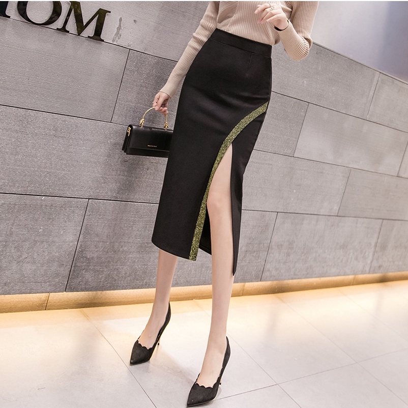 Chân Váy Xẻ Tà Lưng Cao Thời Trang Quyến Rũ Cho Nữ
