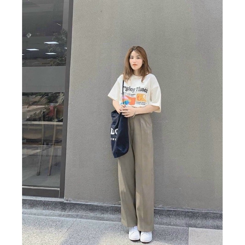 Set áo thụ và quần dài culottes xanh rêu
